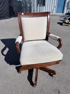 Traditional Upholstered Wood Office Chair with Casters, Nailhead Trim, Adjustable Height 25" W x 28" D x 41" H (64 x 71 x 104 cm)