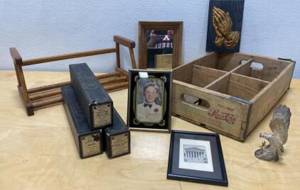 AMPICO Player Piano Rolls Lot, Vintage Pepsi-Cola Crate, Mickey Rooney Print, Vintage Decor Set
