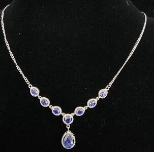 (1) Eight Stone Teardrop Sapphire .925 Necklace
