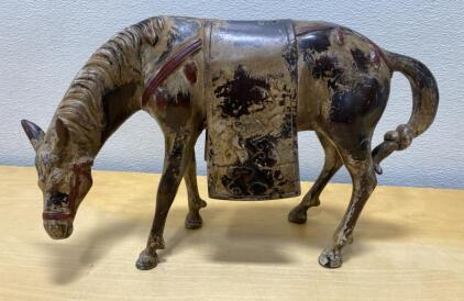 Tang Dynasty Style Painted Pottery Horse Sculpture, Chinese Decorative Figure, 14" Long