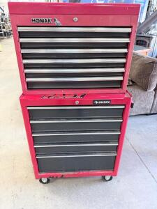 Homak/Husky 11-Drawer Rolling Tool Chest & Cabinet Combo, Red, Key Locks, Side Handles