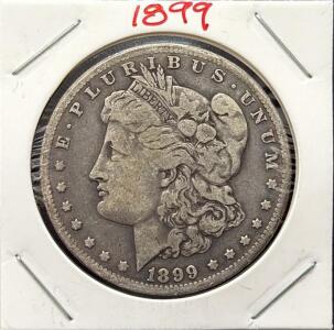 1899 Morgan Silver Dollar, Philadelphia Mint, 90% Silver, Key Date, Circulated
