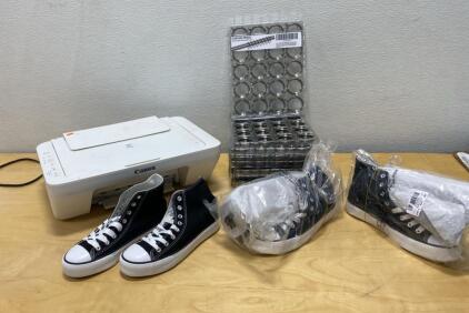 (3) Black High-Top Canvas Sneakers, Classic Style, Lace-Up, Unisex, New in Packaging - New Curtain Rings - Cannon Printer (Powers On)