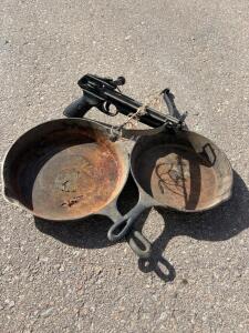 Griswold No. 8 Cast Iron Skillet #704, Vintage 6&rdquo; Skillet, and Compact Pistol Crossbow Bundle