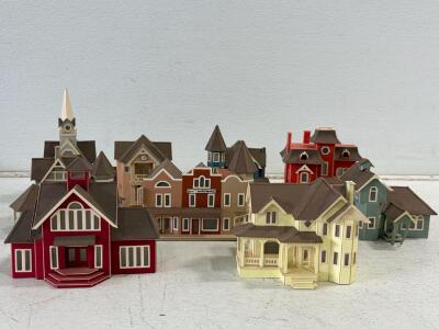 Lot of 9 Victorian Paper Model Buildings for HO Model Railroad&mdash;Mansions, Church, Store, Schoolhouse
