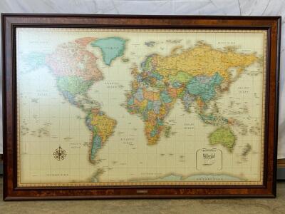 Frontgate Gallery Edition Framed World Map by Rand McNally, 53.5"x35.5", Solid Wood Frame