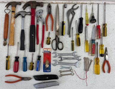 Large Hand Tool Lot - Stanley, Husky, Master Mechanic, Hammers, Screwdrivers, Wrenches, Pliers