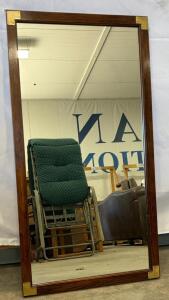 Rectangular Wall Mirror, Wood Frame with Brass Corners, Approx. 60"x28", Classic Accent