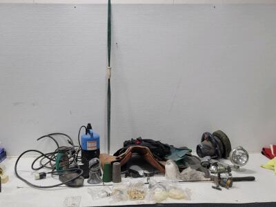 Assorted Tools & Equipment including: (1) Fishing Pole, (1) Brown Leather Saddle, (4) Spools of String, & More!