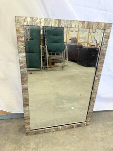 Mother of Pearl Shell Inlay Rectangular Wall Mirror, 36"x24", Iridescent Frame, Modern Style