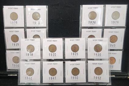 (20) 1919-1952 Wheat Penny Coins