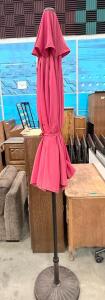 9 ft Red Outdoor Patio Umbrella with Metal Base, Round Polyester Canopy, Heavy Wear