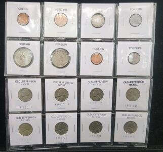 (8) 1939-1959 Minted Old Jefferson Nickel Coins (8) Assorted Foreign Coin Collection