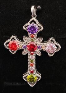 (1) Multi-Color Gem .316 Stainless Steel Cross Pendant