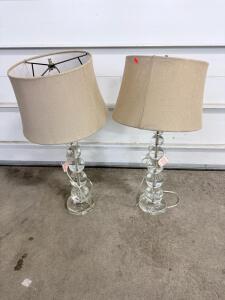 Pair Modern Glass Sphere Table Lamps with Beige Shades, 25" Height, Max 100W Bulb