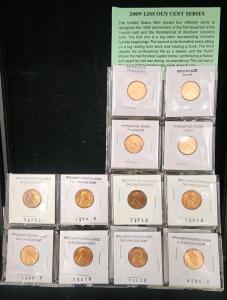 (8) 1973-1990 Minted Brilliant Uncirculated Old Lincoln Cent Coins (1) 2009 Lincoln Cent Series Set Of Eight
