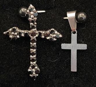 (1) Black Stone Cross Pendant (1) Silver Plated Cross Pendant