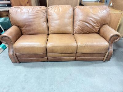 3-Seat Genuine Leather Rolled Arm Sofa with Nailhead Trim, Light Brown, Approx. 84"x38"x36"