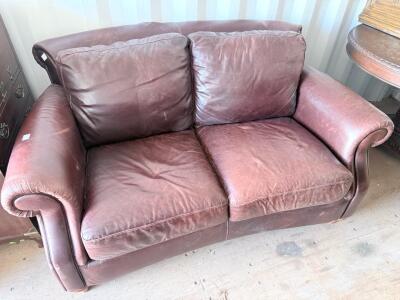 Classic Dark Brown Leather Loveseat, Rolled Arms, Approx. 65" Wide &ndash; 2-Seater Couch