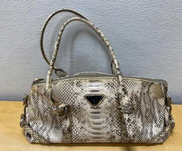 Prada Python Satchel Handbag, Silver Hardware, 15" x 8" x 6", Italy- Unable to Verify