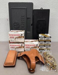 Lot: ~1369 Rounds .22 LR Federal/Winchester Ammo, Bianchi #5 Holster, Ruger & Cleaning Kits