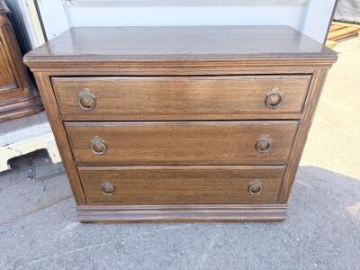 Classic 3-Drawer Wooden Dresser, Medium Brown, Metal Ring Pulls, Lined Drawers, Approx. 36"x16"x30"