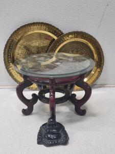 (1) Laughing Buddha 3" Figure, (2) Decorative Trays, & Assorted End Table Pieces