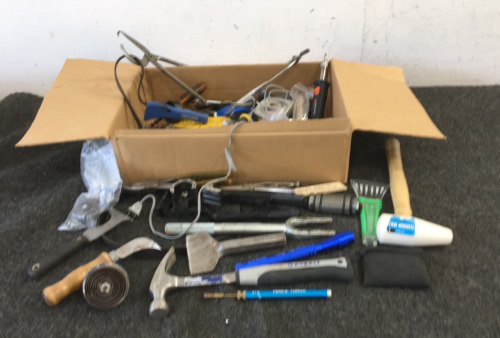 Various Tools, Including: Rubber Teardrop Mallet, Kobalt Steel Hammer, Clamps and Specialized Drill Bits