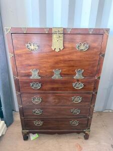 Henredon Campaign Chest, Brass Hardware, Fall-Front Compartment, 4 Drawers, Approx. 45"x34"x17"