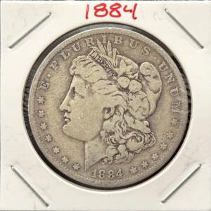 1884 Morgan Silver Dollar &ndash; Philadelphia Mint, 90% Silver, Circulated, Eagle Reverse Design