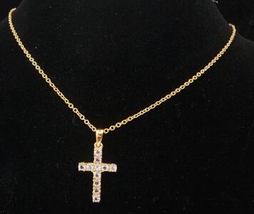 (1) Gold Plated Goshinite .925 Sterling Silver Cross Pendant Necklace