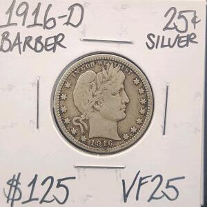 1916-D VF25 Barber Silver Quarter