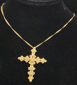 (1) Gold Plated .925 Sterling Silver Citrine Cross Cluster Necklace