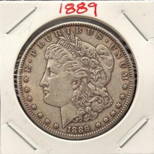 1889 Morgan Silver Dollar, Philadelphia Mint, 90% Silver, Circulated, Classic U.S. One Dollar Coin