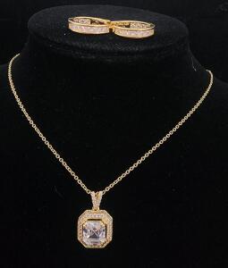 (1) Gold Plated .925 Sterling Silver Clear Stone Necklace With Matching Earrings