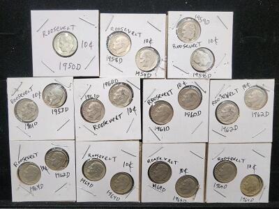 (11) 1950-1964 Minted U.S. Roosevelt Dime Coins