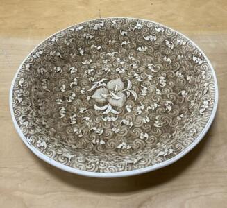Chinese Porcelain Bowl, Floral Scroll Pattern, Impressed Seal Mark, 13" Diameter