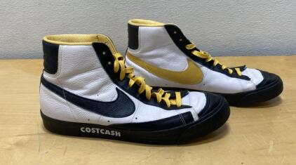 Nike Blazer Mid &rsquo;77 High-Top Sneakers White/Black/Yellow Size 11 Custom &ldquo;COSTCASH 6DAUGHTERS&rdquo;