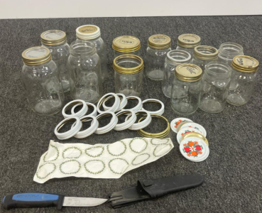12 Ball/Kerr Mason Canning Jars, Lids, Rings, Labels & Morakniv Companion Knife Set