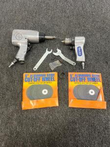 Chicago Pneumatic 1/2" Impact Wrench & Blue Point 3/8" Air Drill, 6" Cut-Off Wheels, Accessories