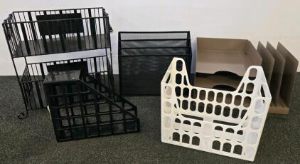 Assorted Office Desk Organizers&mdash;Metal Mesh, Plastic File Holders & Trays, Letter/A4 Size, Mixed Colors