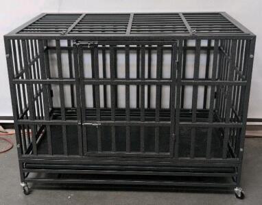 Heavy-Duty Large Metal Dog Kennel Crate, 48"x30"x36", Steel Frame, Wheeled, Removable Tray