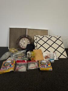 Craft Supplies & Home Decor Lot &ndash; Rock Art Kits, Stamps, Memo Boards, Clock, Paints