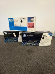 HP OEM Black LaserJet Toner Cartridges CE250A, Q6470A, 501A, 504A &ndash; CP3505, CP3525, 3600, 3800