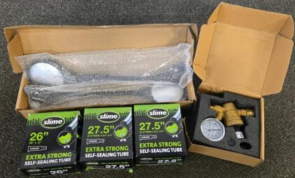 Morvat Brass Water Pressure Regulator W/ Gauge, 3 Slime Self-Sealing Bike Tubes, 2 EB Mirrors
