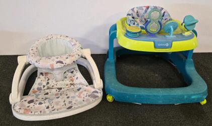 Safety 1st Baby Walker, Activity Tray, Adjustable Height, 4 Wheels, Blue/Green, Model Ready Set Walk DX