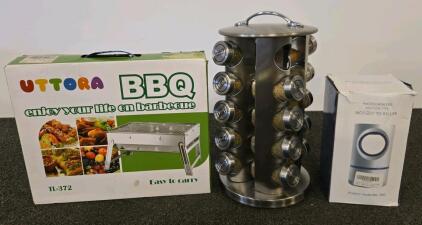 Portable UTTORA BBQ Grill TL-372, 20-Jar Rotating Spice Rack & BG-360 Mosquito Killer Lamp