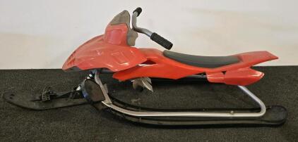 Children&rsquo;s Snow Racer Sled, Steerable, Red, 3 Skis, Metal Frame, Foot Brake