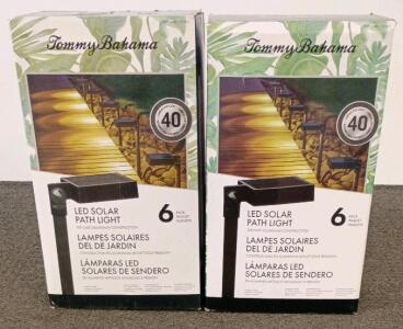 (2) Tommy Bahama 6-Pack LED Solar Path Lights, 40 Lumens Each, Warm White, Die-Cast Aluminum, 20" Height
