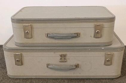 Vintage Hard Shell Suitcase Set, 2 Pieces, Retro Blue Lining, 1960s Style, 25" & 22"